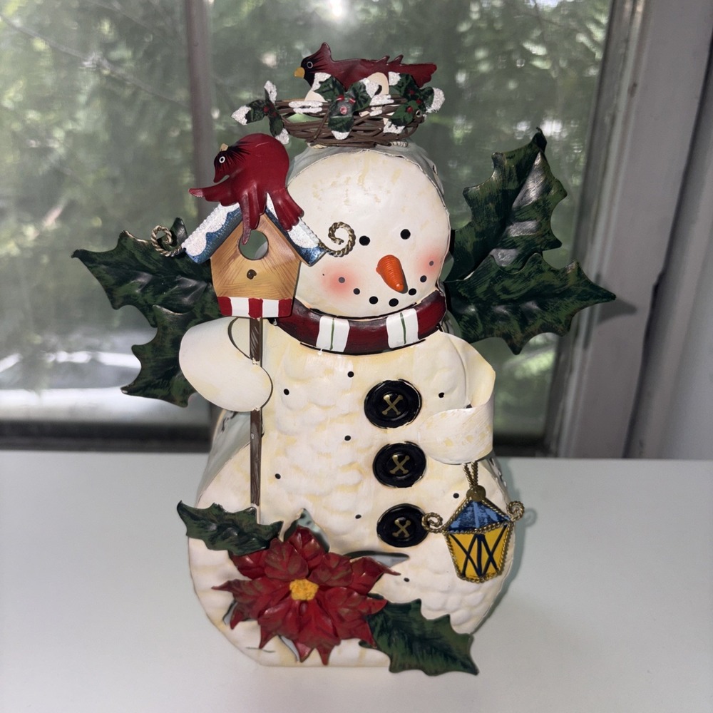 VTG Home Interiors 10" Metal Snowman Lantern Votive Candle Holder  Holiday Homco